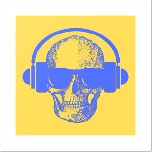 Skull And Phones, Blue Posters and Art